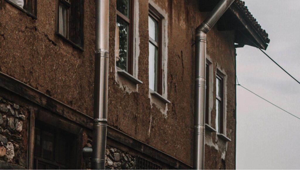 Metal gutters of a building