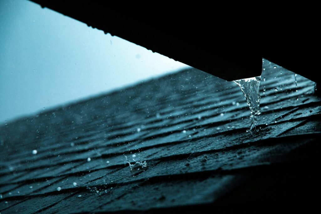 Rain falling from the roof